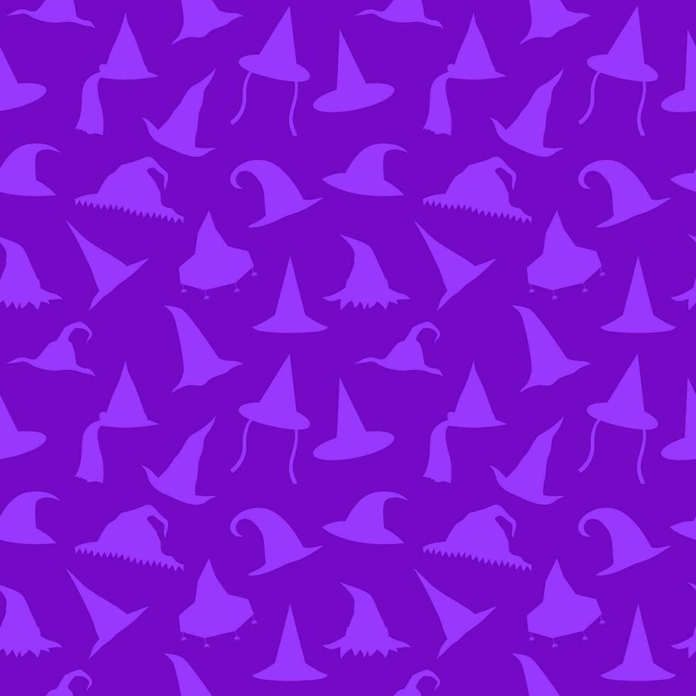 Seamless pattern of witch hat Halloween party. Purple holiday background vector