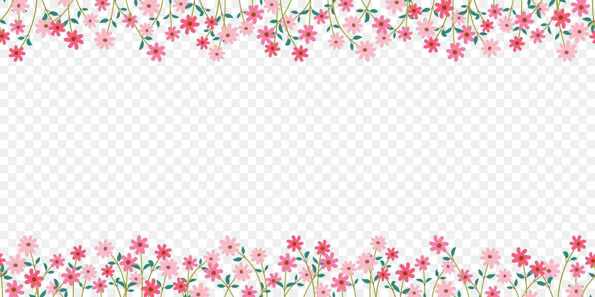 pink flower vector border spring botanical flat vector illustration