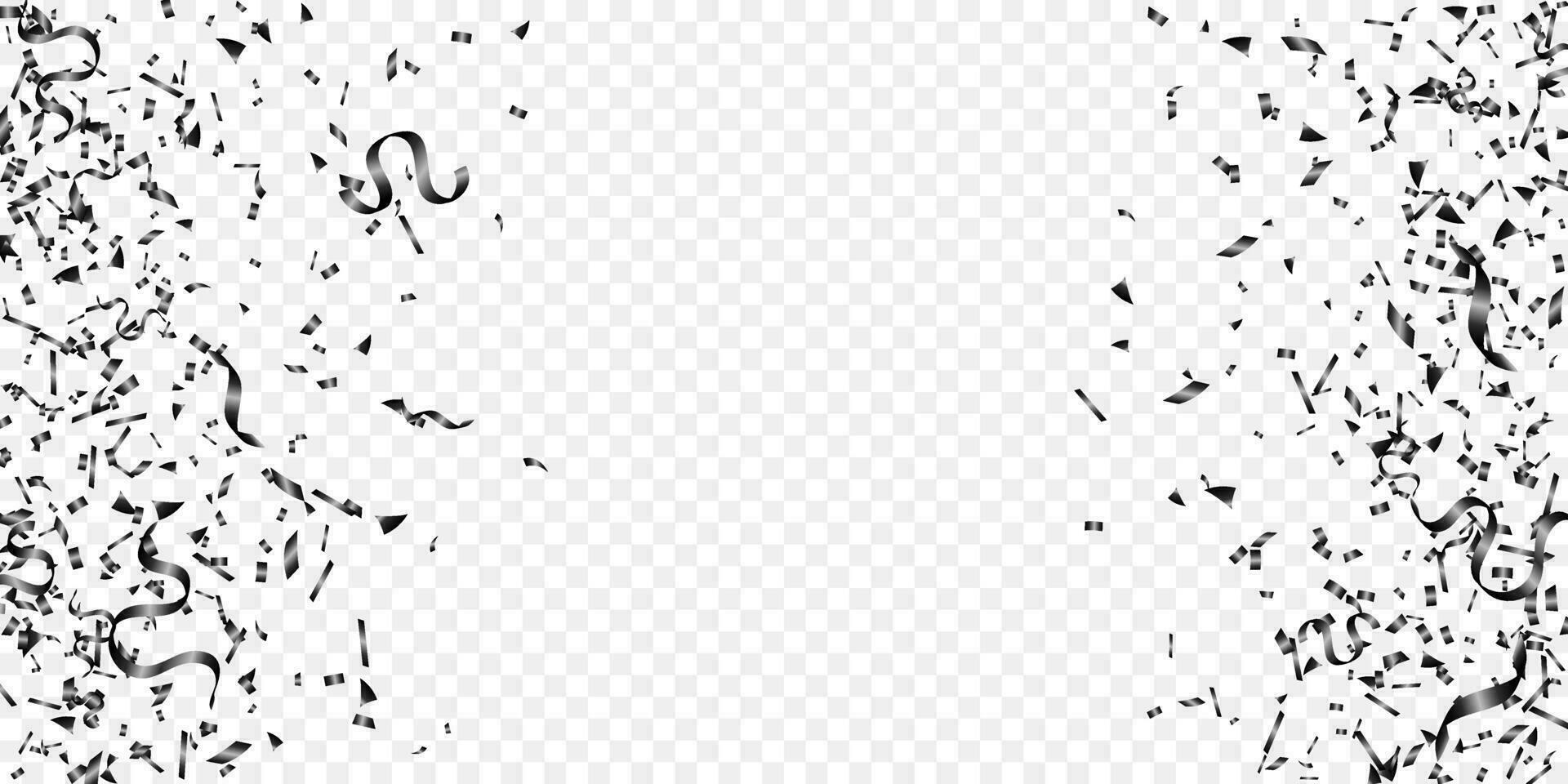 Black confetti and ribbon for celebration, event, birthday and Halloween party background vector illustration