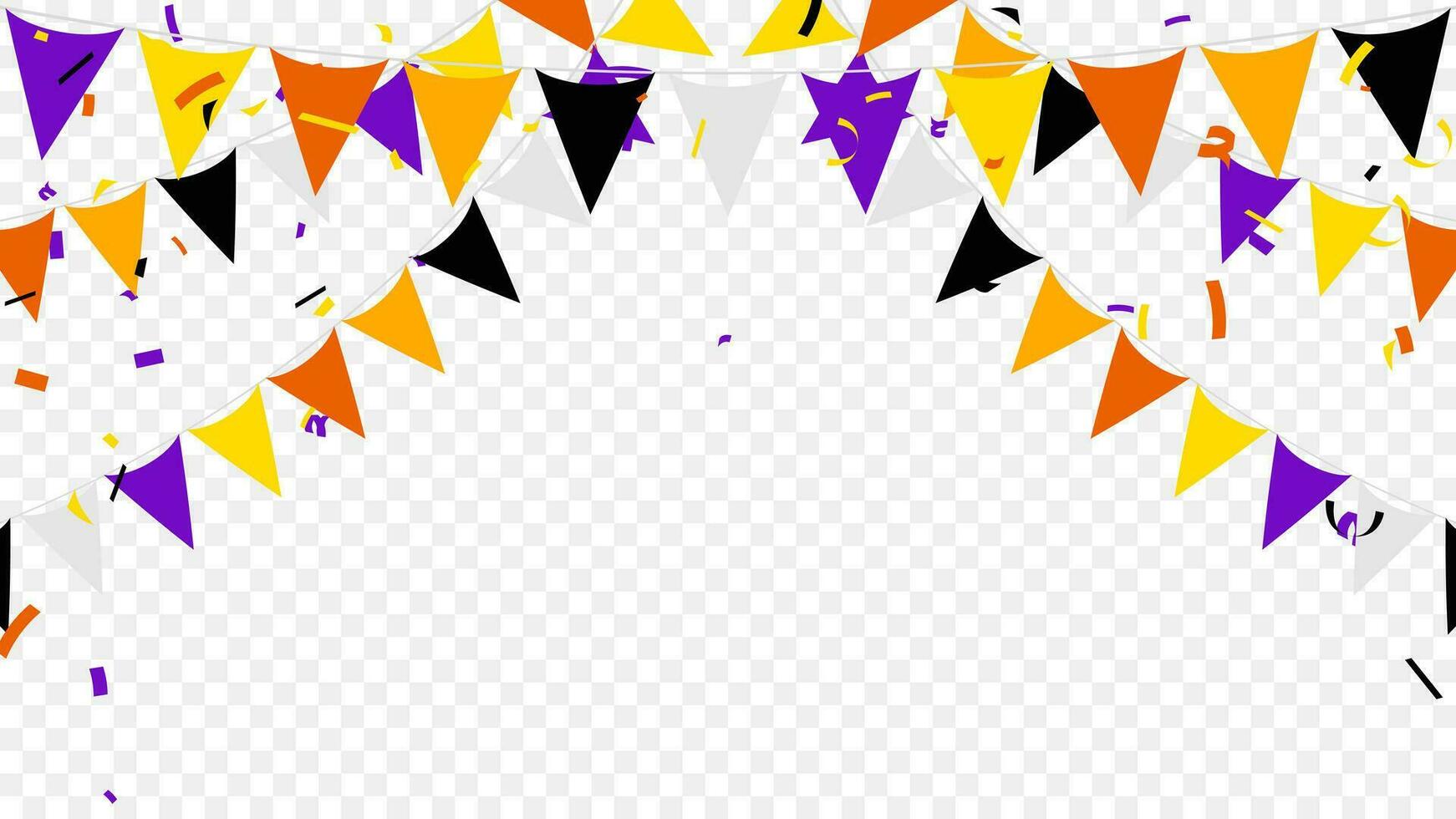 Víspera de Todos los Santos banderas guirnaldas con naranja, amarillo, púrpura, gris y negro aislado en antecedentes. vector ilustración