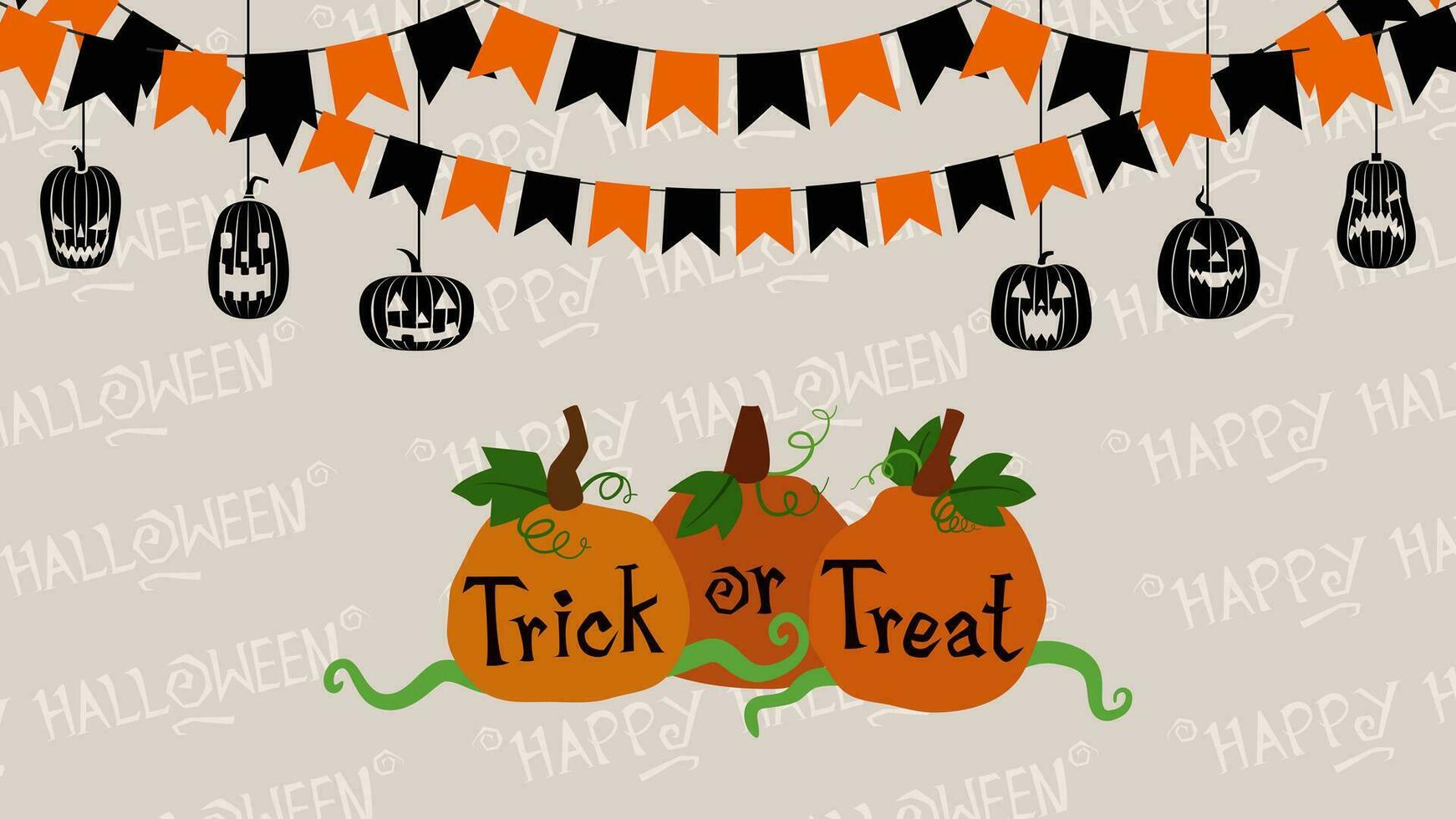 Happy Halloween Flags garlands orange and black for website spooky or banner template. trick or treat pumpkin background vector