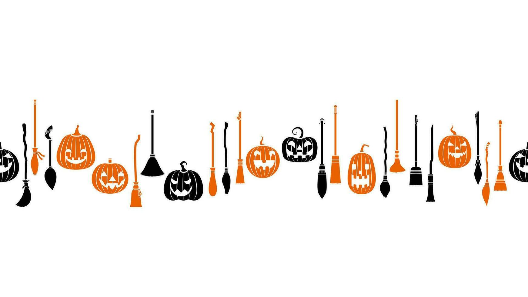 Halloween seamless pattern with brooms and pumpkins vector design great for border, textiles, background, banner and wrapping