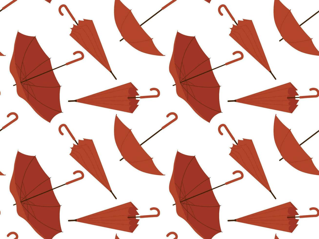 Red Umbrella in Different various positions seamless pattern. Open and folded umbrellas. Vector illustration in flat style