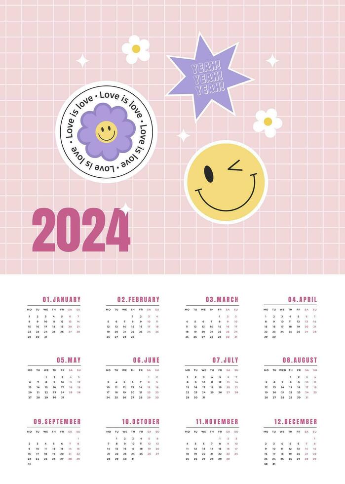 Y2k Vertical calendar for 2024 31115290 Vector Art at Vecteezy