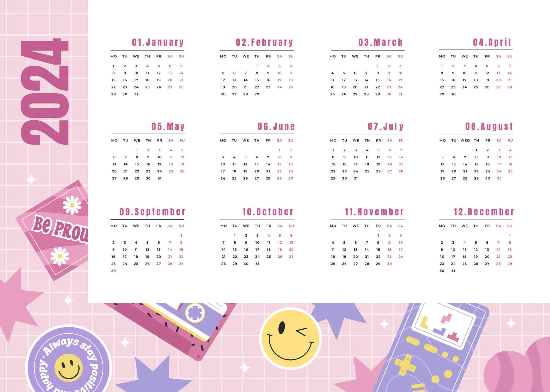 Y2k Horizontal calendar for 2024 31115291 Vector Art at Vecteezy