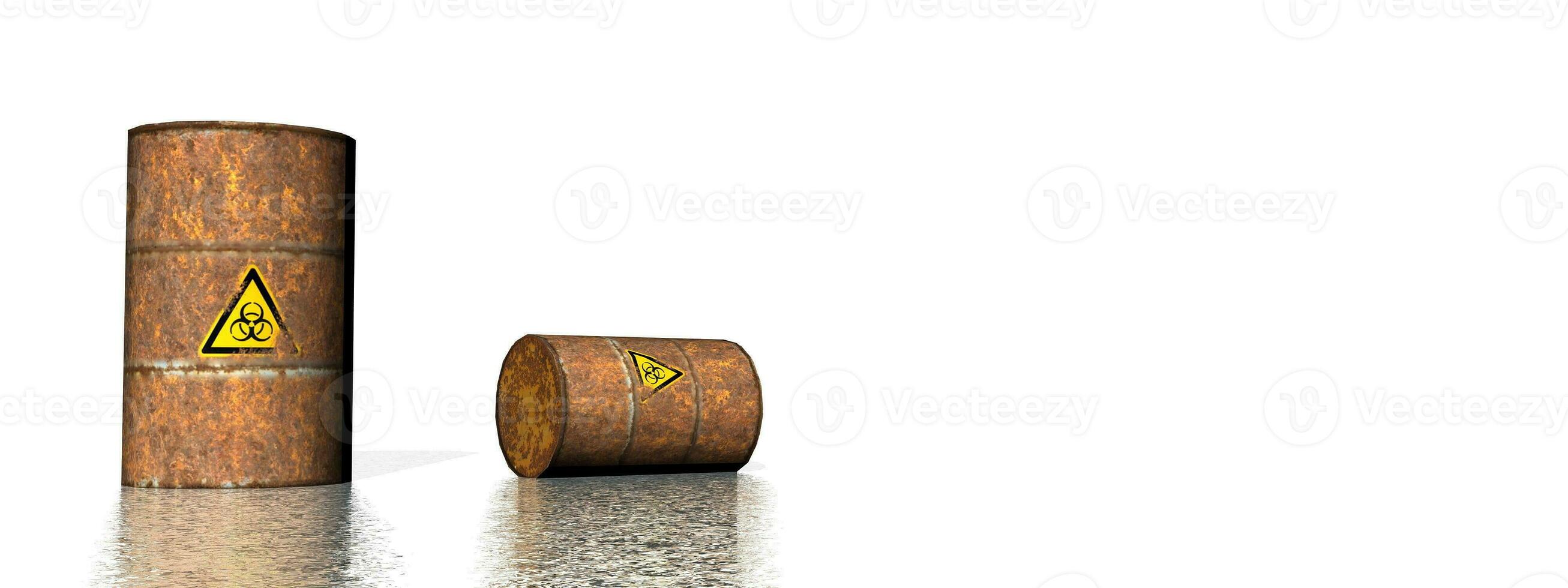 Rust biohazard barrels with logo - 3D render photo