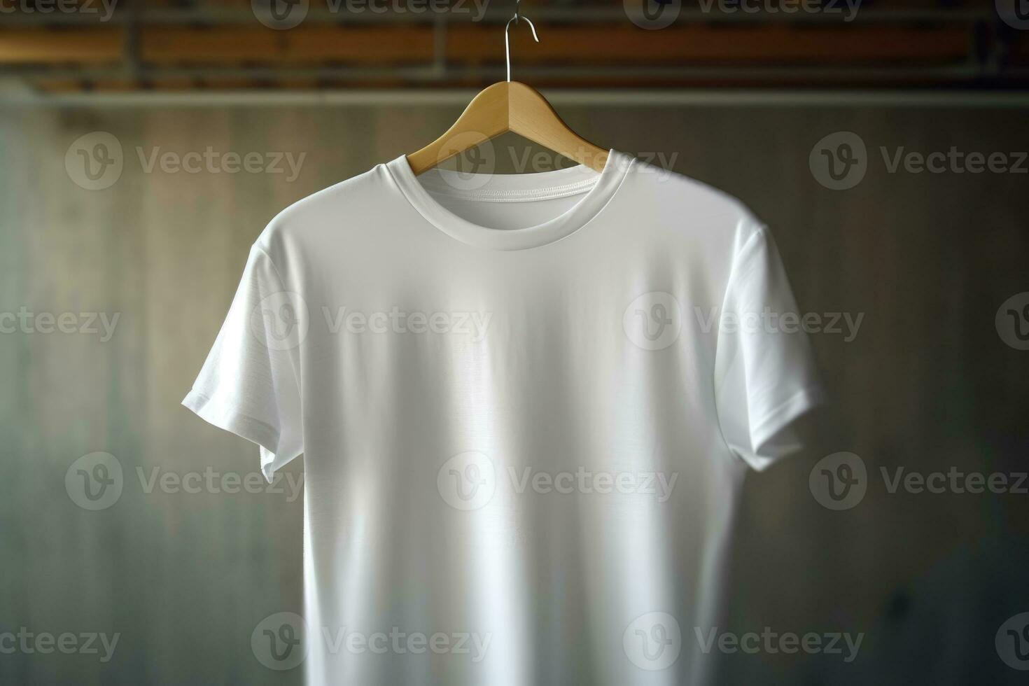 A white T-shirt is hanging on a hanger.. AI Generated photo