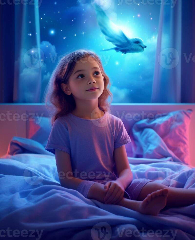 Healthy sleep and childhood concept Pleased attractive female kid