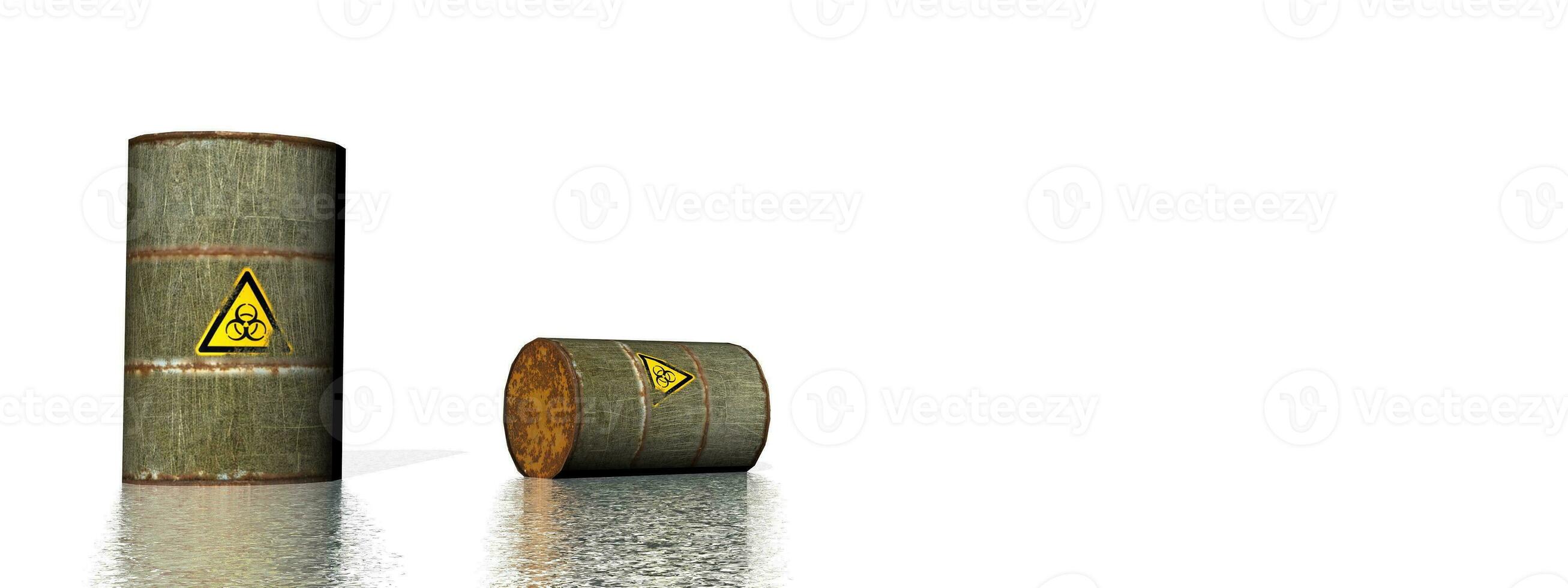 Grey biohazard barrels with logo - 3D render photo