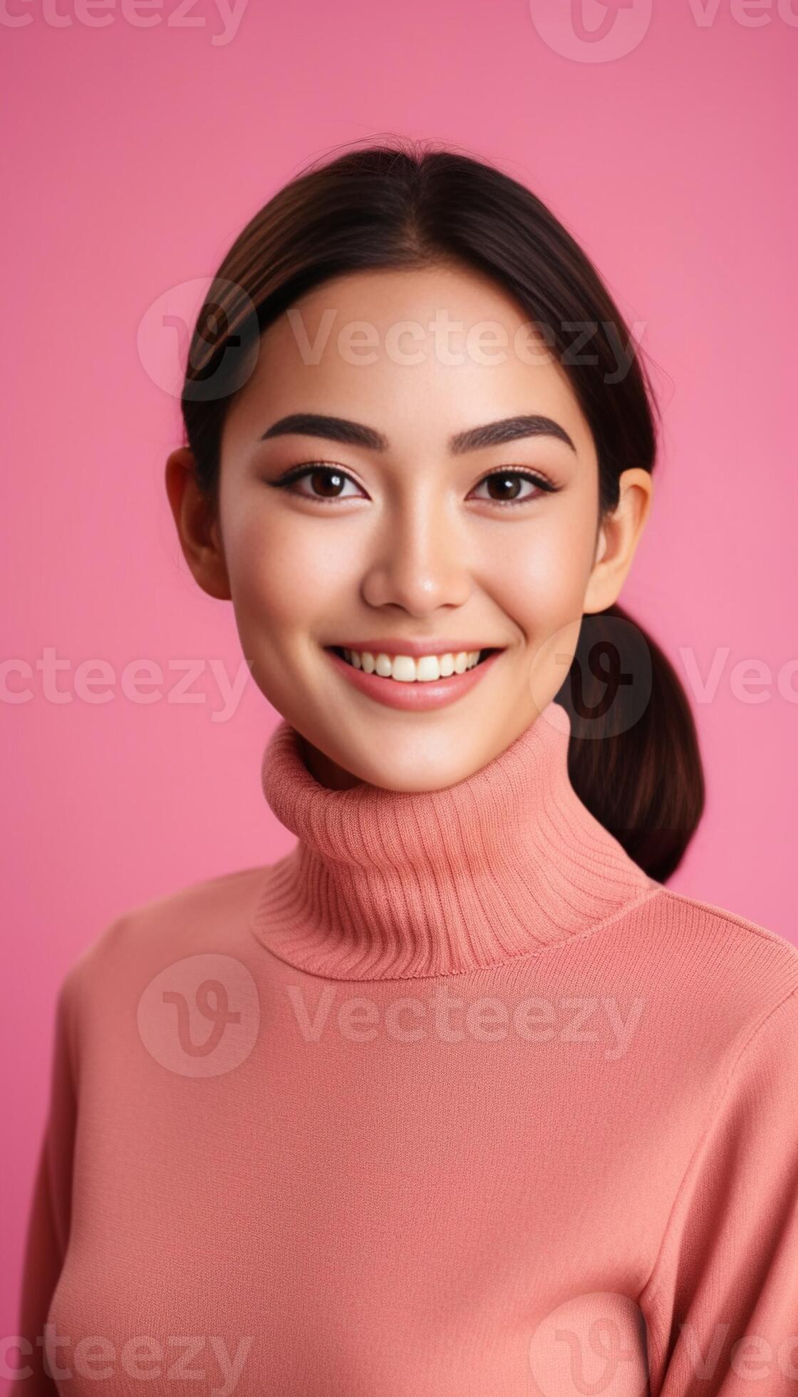 Portrait of good looking young millennial woman smiles