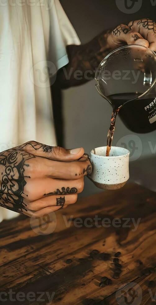 In the cozy embrace of a coffee cafe, time slows. The aroma of freshly brewed beans fills the air, as conversations brew and friendships percolate, creating moments of warmth and connection. photo