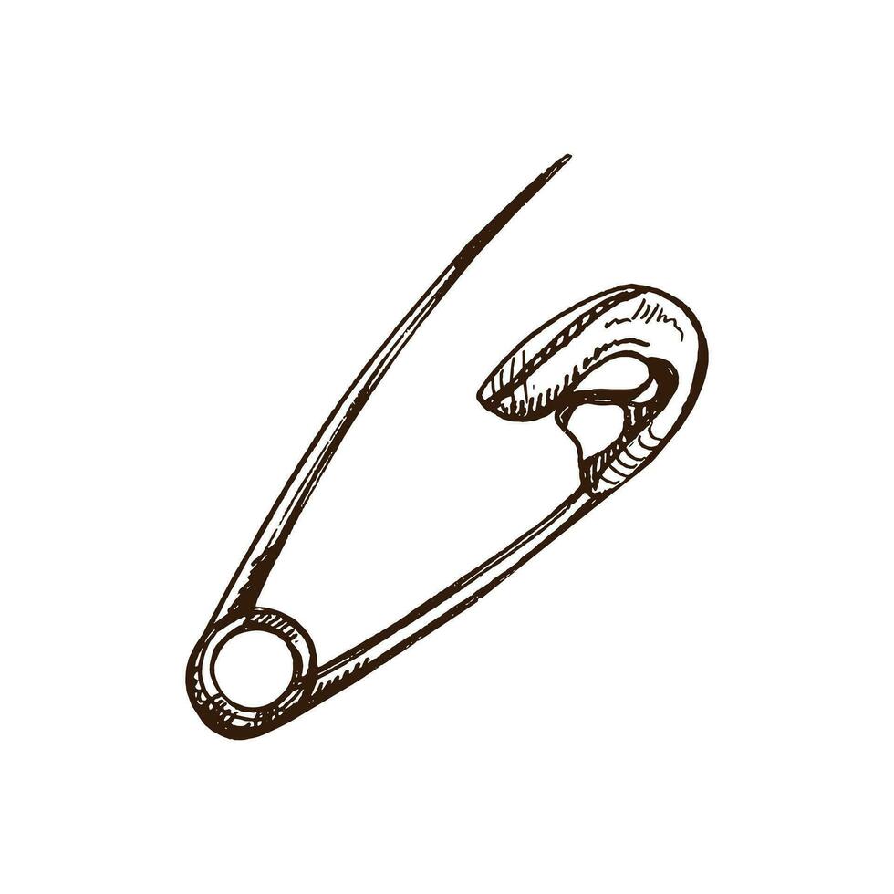 Hand-drawn sketch of Safety Pin. Handmade, sewing equipment concept in vintage doodle style. Engraving style. vector