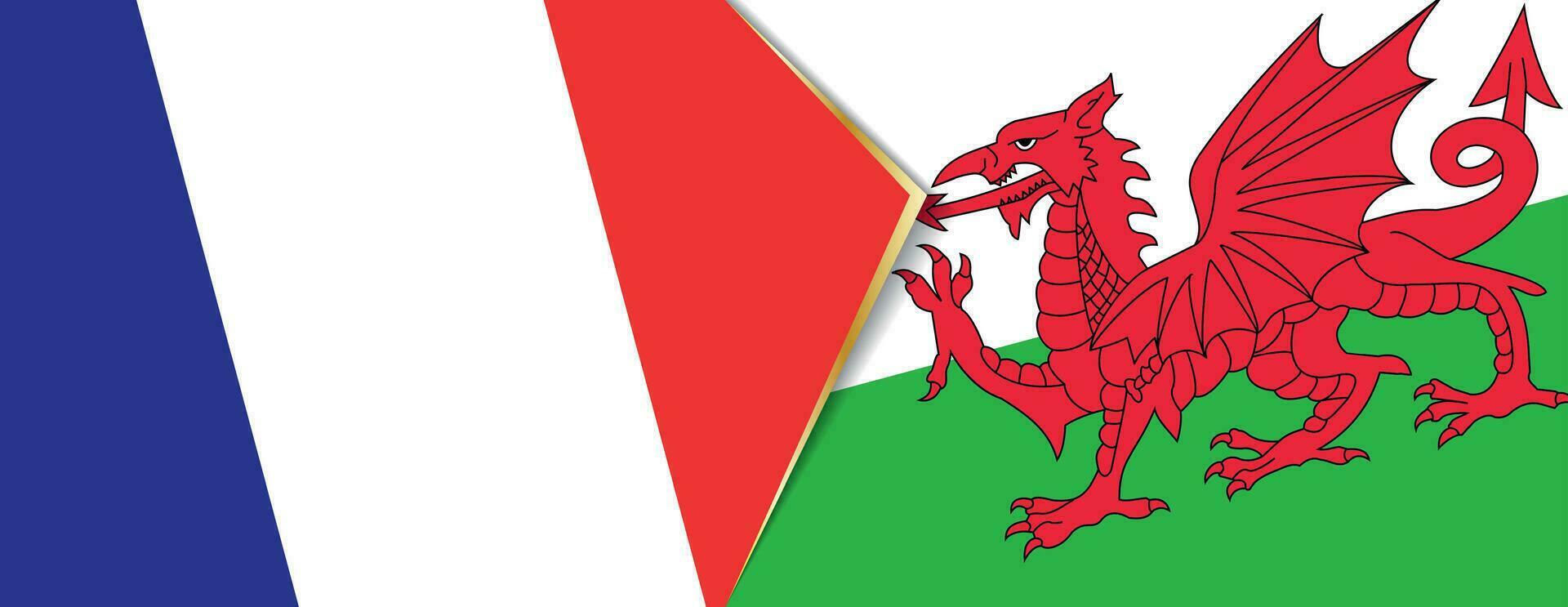 France and Wales flags, two vector flags.