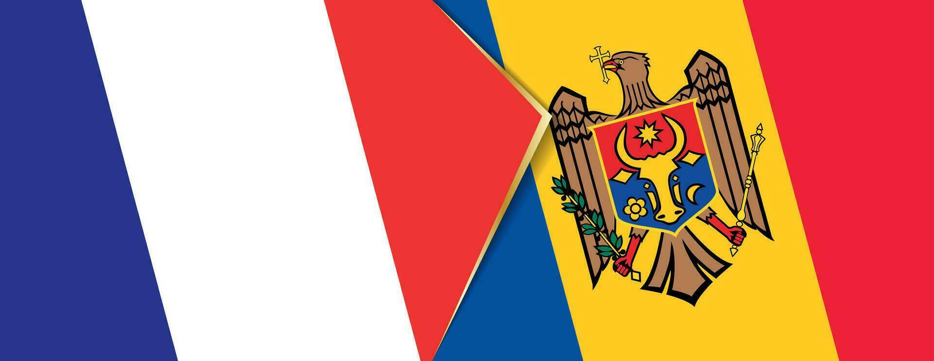 France and Moldova flags, two vector flags.