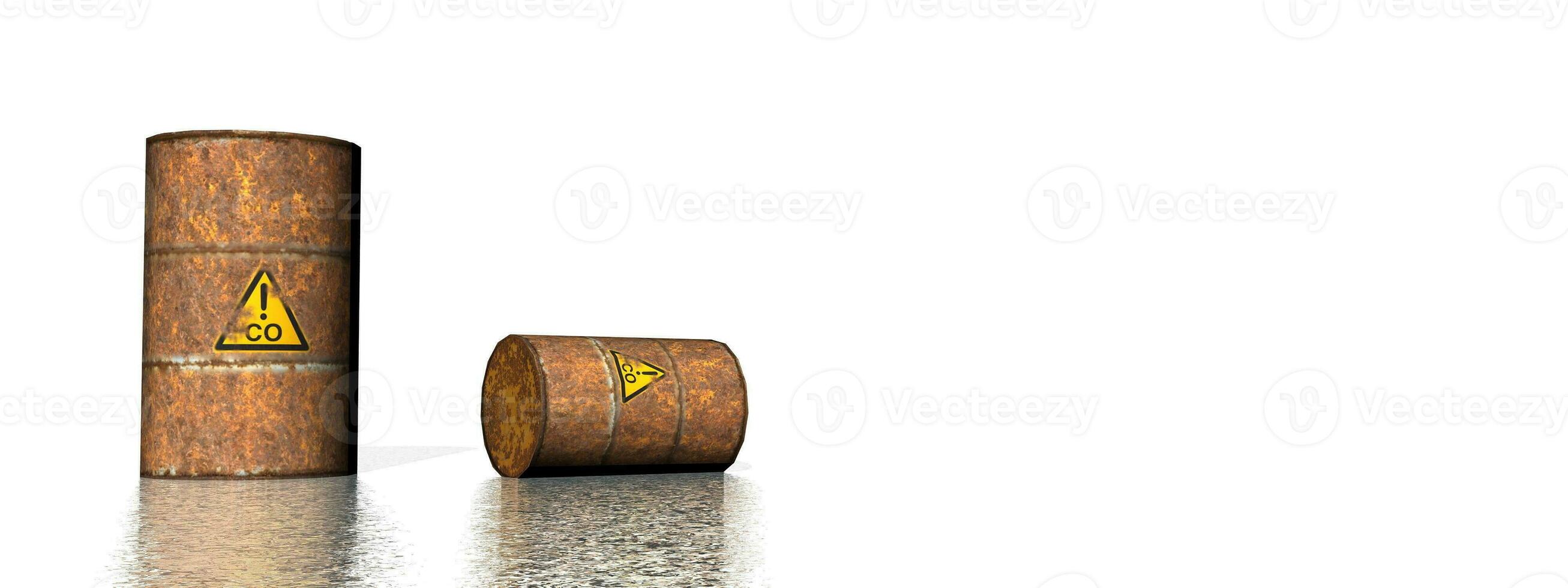 Two rusty carbon monoxide barrels - 3D render photo