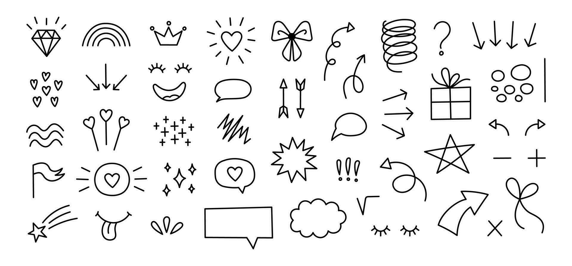 Hand drawn doodle elements set. Cartoon illustrations on white background. Doodle elements. vector