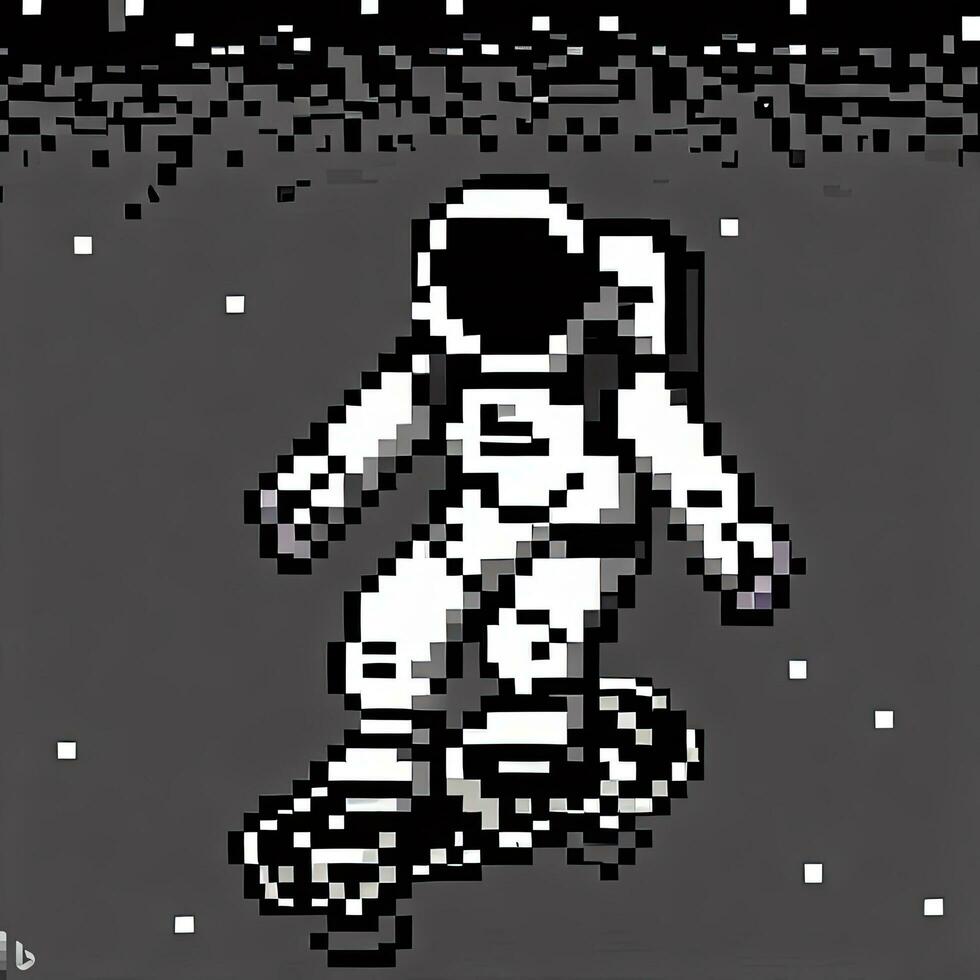 Illustration of an astronaut in pixel art style on a dark background. AI Generated. photo