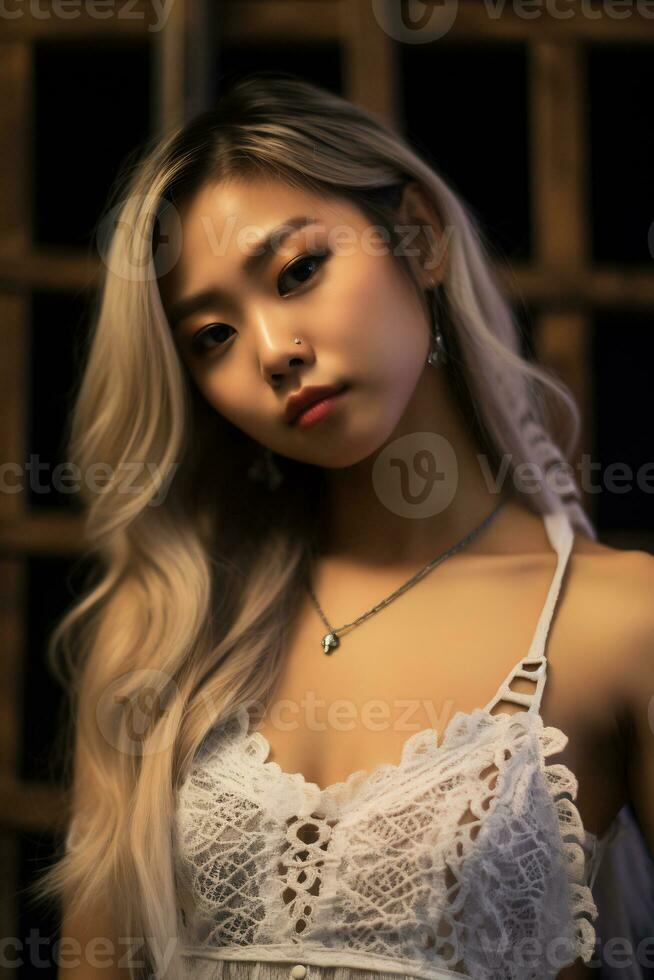 hermosa asiático joven mujer delicado cara ai generativo foto