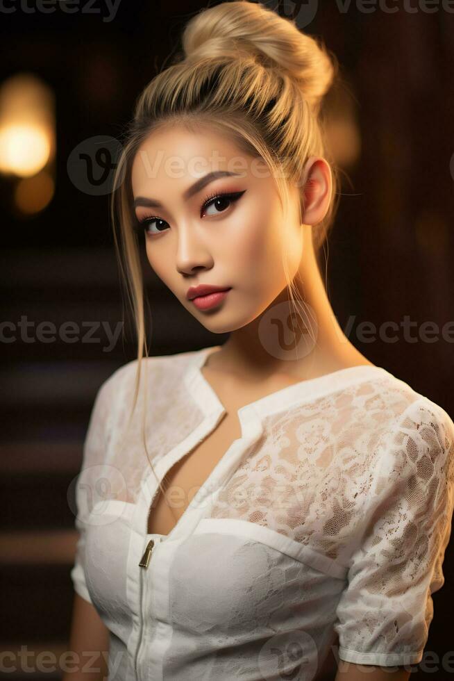 Beautiful asian young women delicated face AI Generative photo