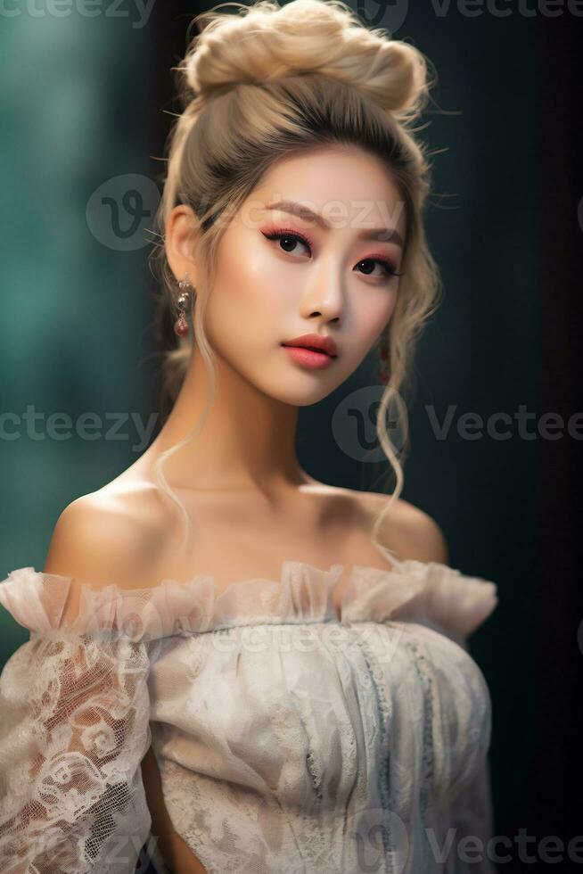 Beautiful asian young women delicated face AI Generative photo