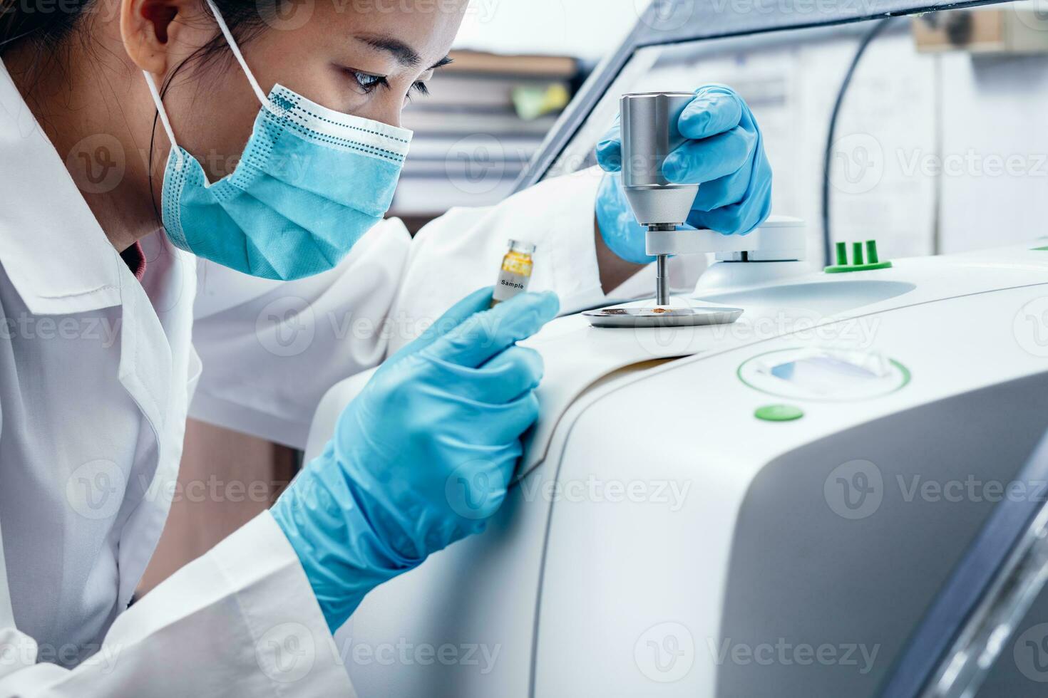 Scientists use the Fourier Transform Infrared Spectroscopy FTIR instrument to analyze and chemical characterization of substances. The instrumental FTIR is used for scientific research and industrial. photo