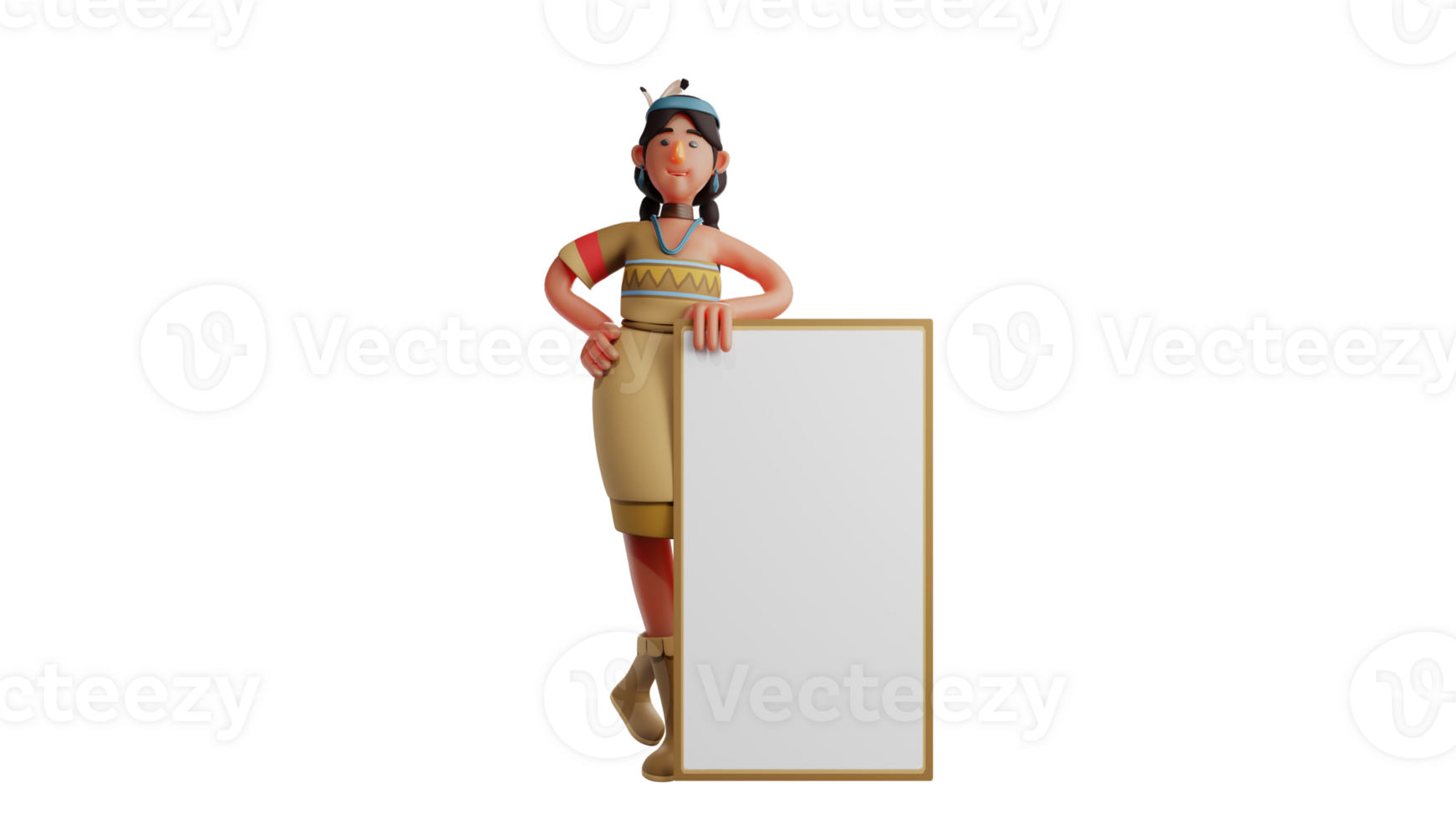 3D illustration. Teacher 3D cartoon character. Cool teacher wearing an Indian costume. The teacher stood and leaned against the white board while showing a sweet smile. 3D cartoon character png