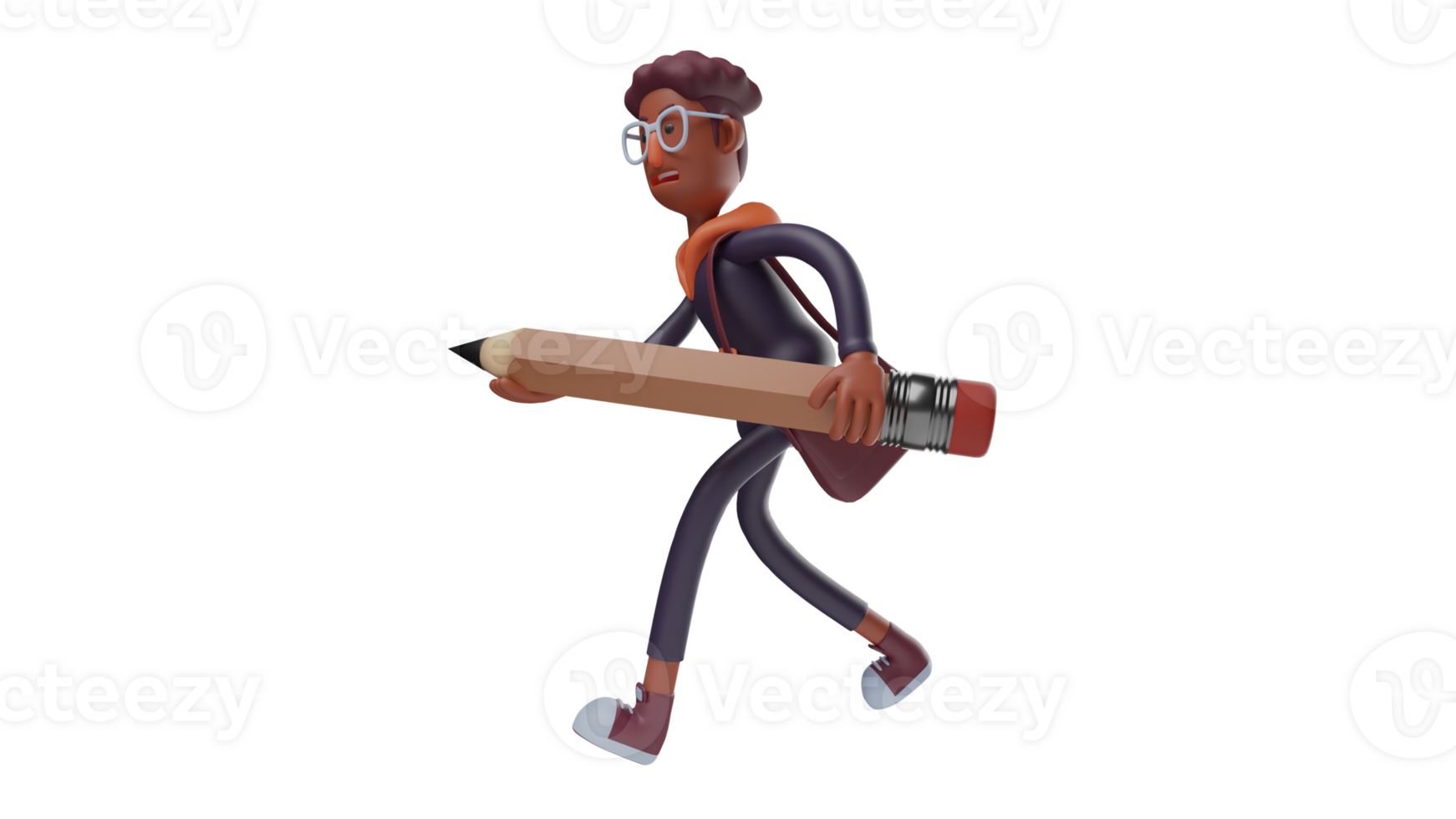 3D illustration. Diligent Student 3D Cartoon Character. Student go to school carrying giant pencil. A sweet student looks enthusiastic about today's lesson. 3D cartoon character png