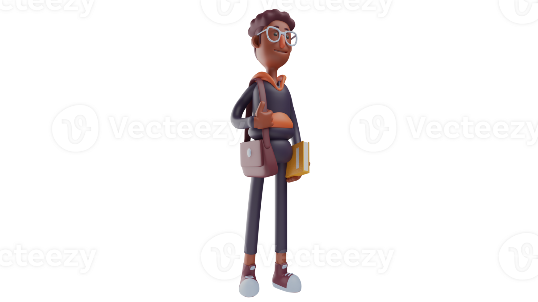 3D illustration. Enterprising Student 3D Cartoon Character. Student bring bag and textbook. Smart students will go to school. The male student showed an excited expression. 3D cartoon character png