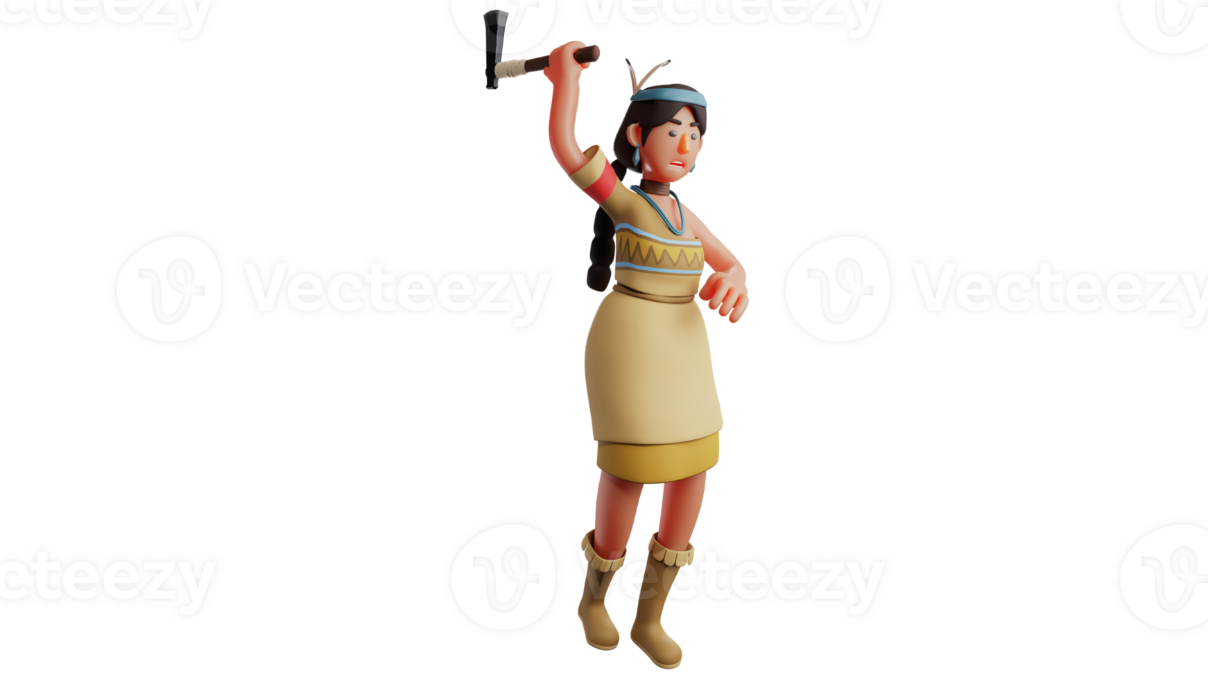 3D illustration. Angry Girl 3D Cartoon Character. The girl aimed her ax at something in front of her. Charming girl showing angry expression. 3D cartoon character png