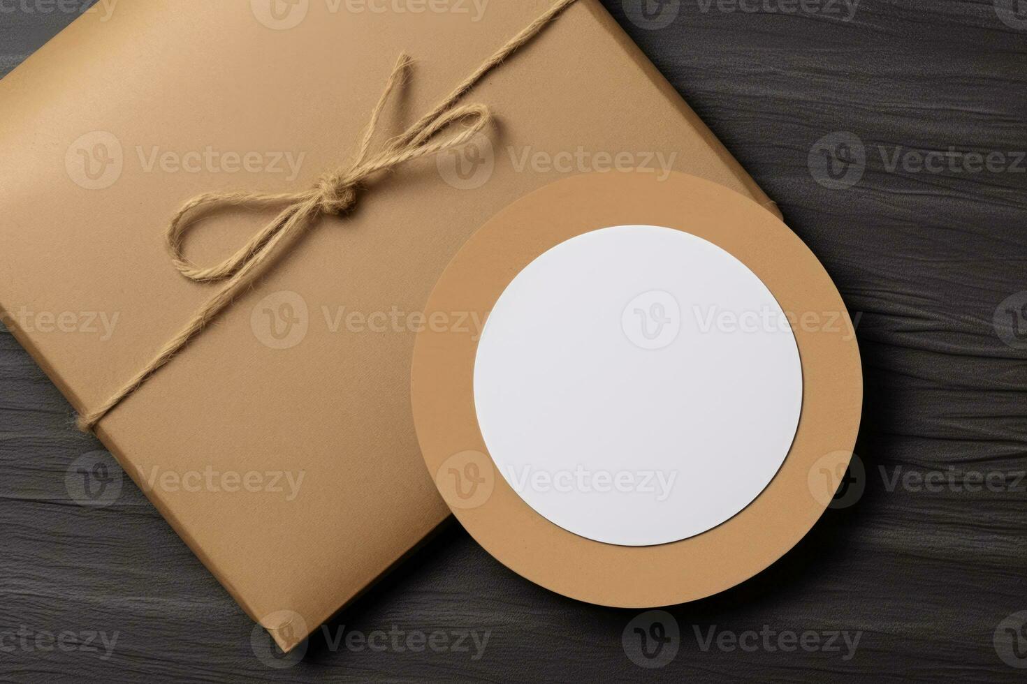 Layout white round sticker on the package. AI generated photo