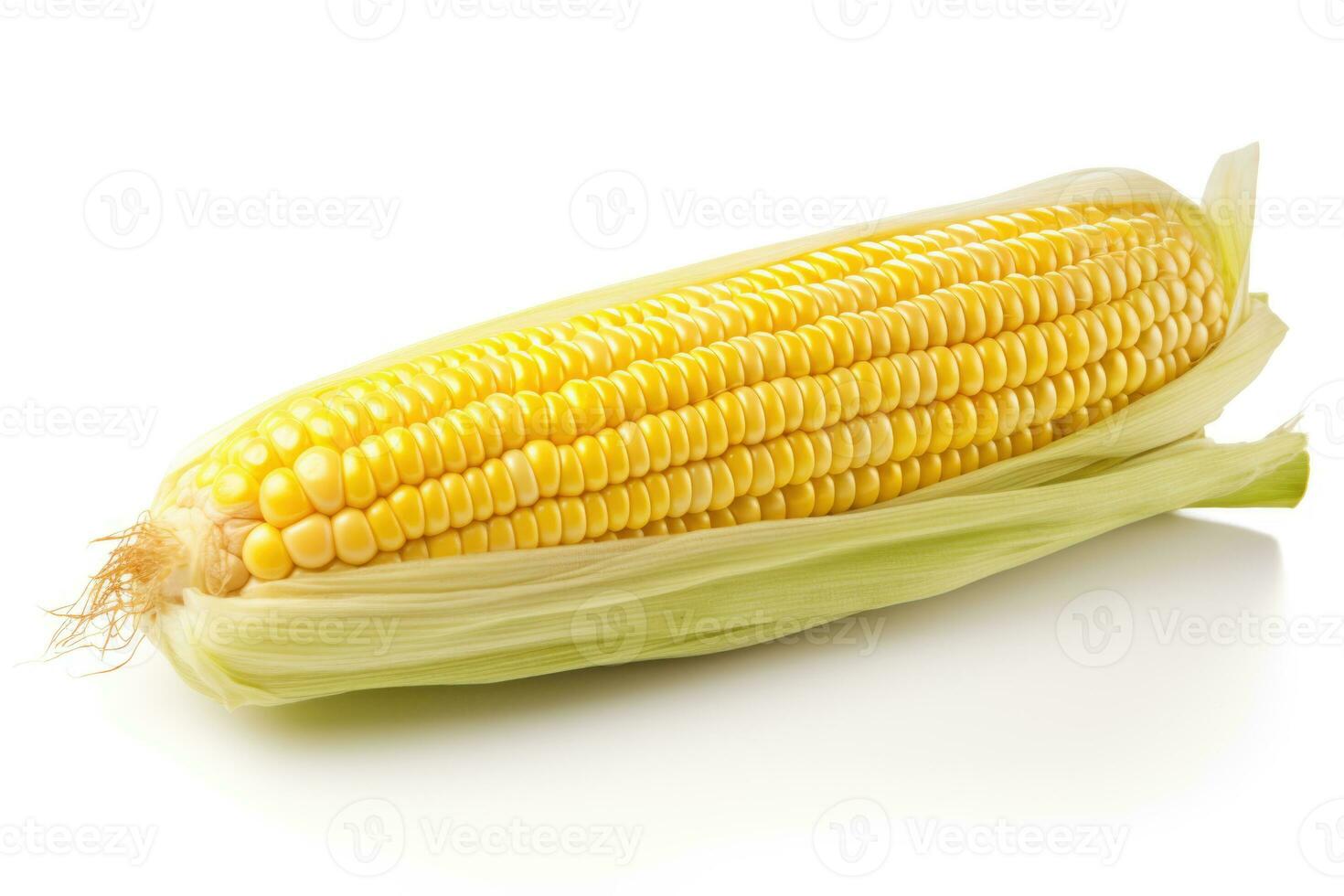 Fresh corn on the cob on a white background, isolated. Thanksgiving Food. AI generated photo
