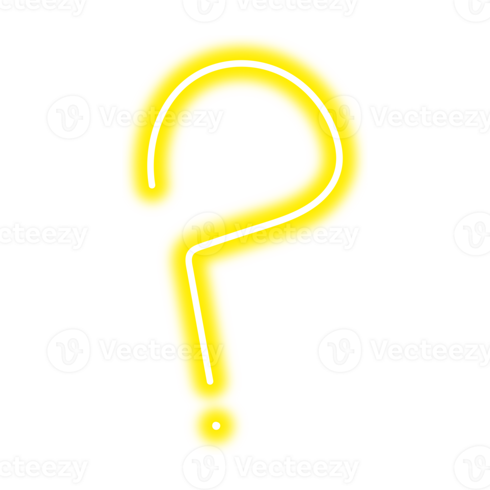 Neon question mark on transparent background png