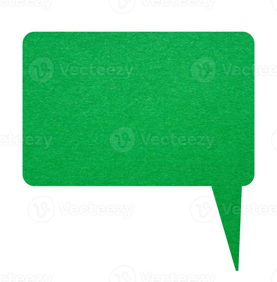 Green paper speech bubble on transparent background with copy space. Chat balloon png. Communication or comment sign. png