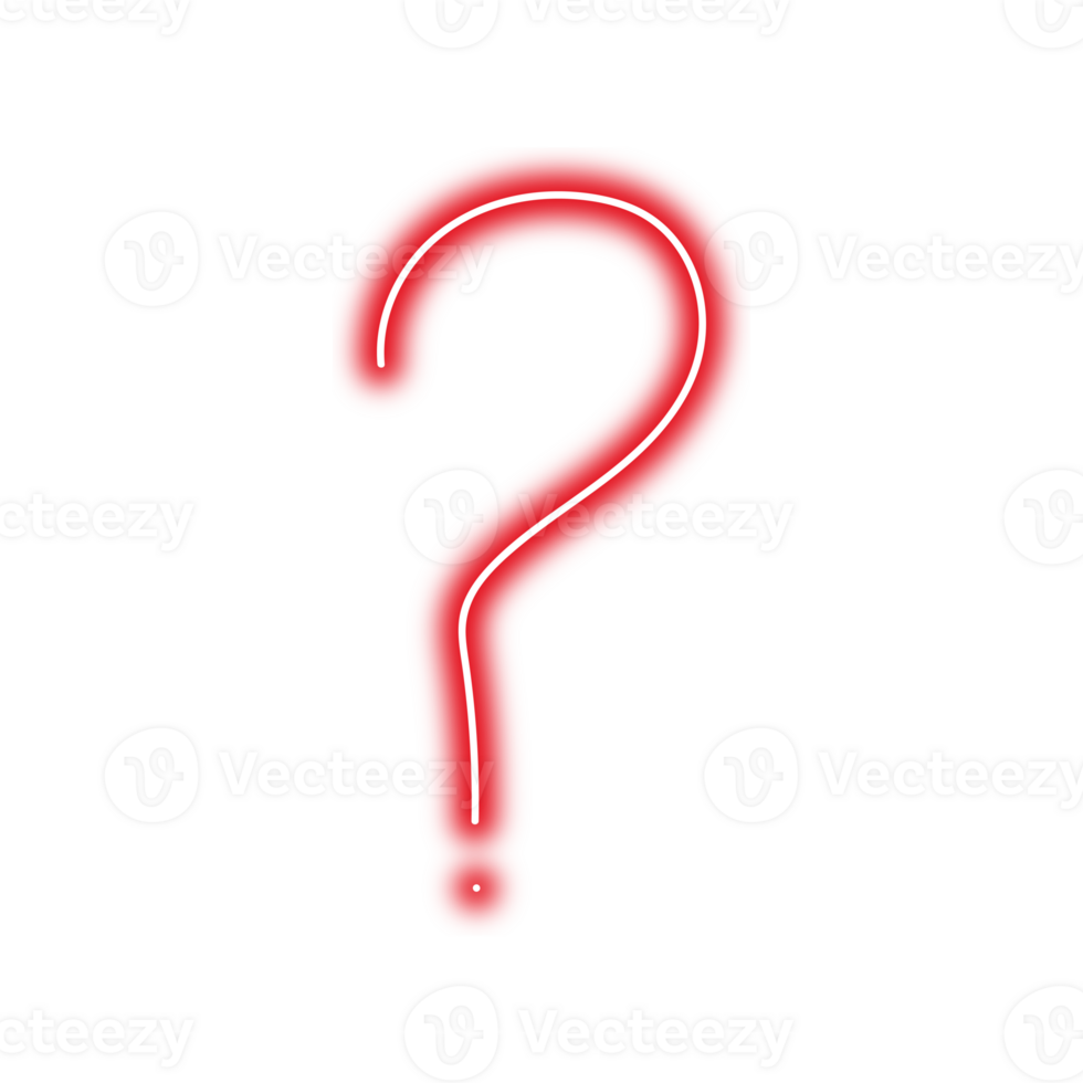 Neon question mark on transparent background png