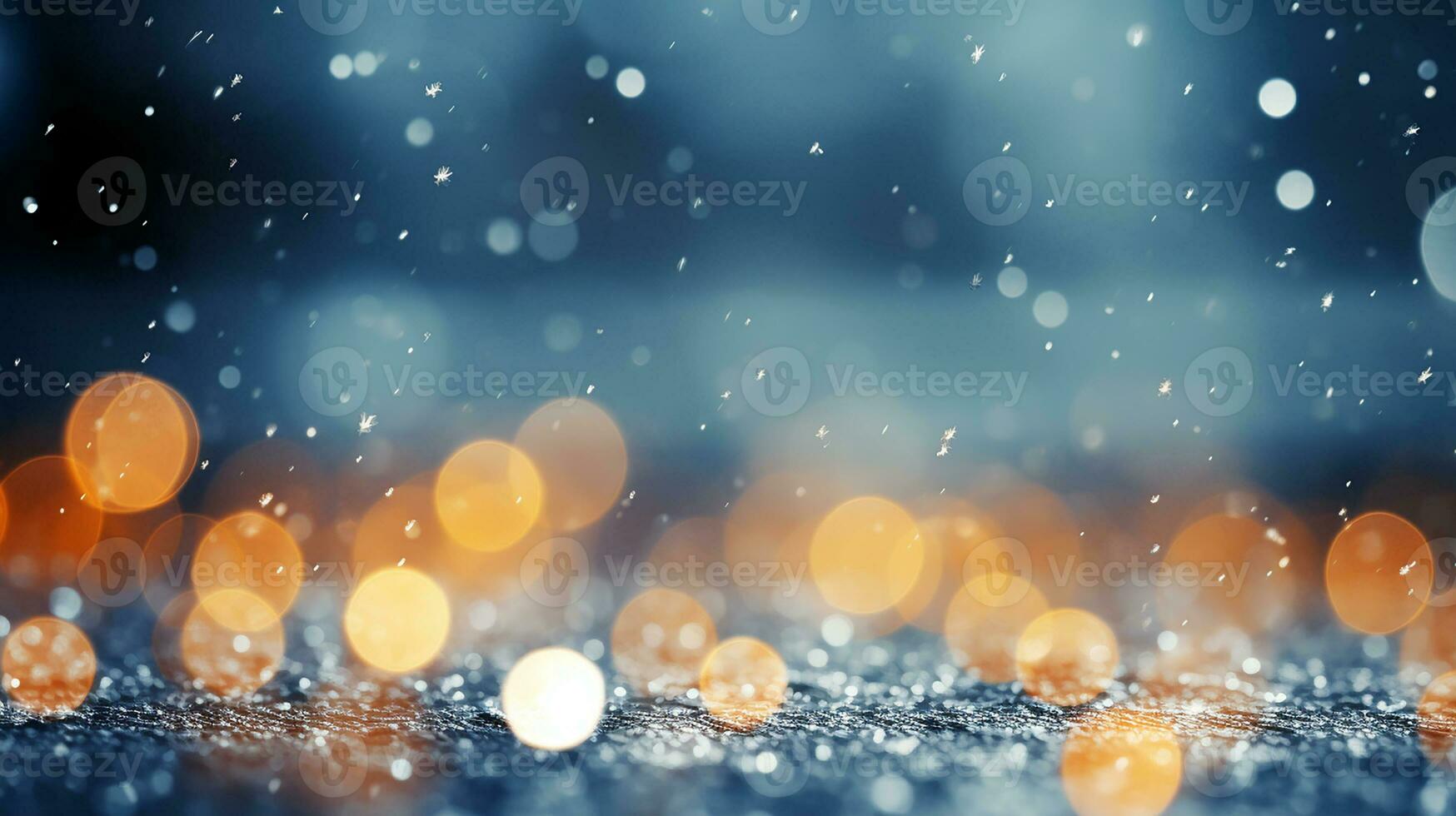 Blurred lights background with snow. Glitter confetti bokeh background. Generative AI photo