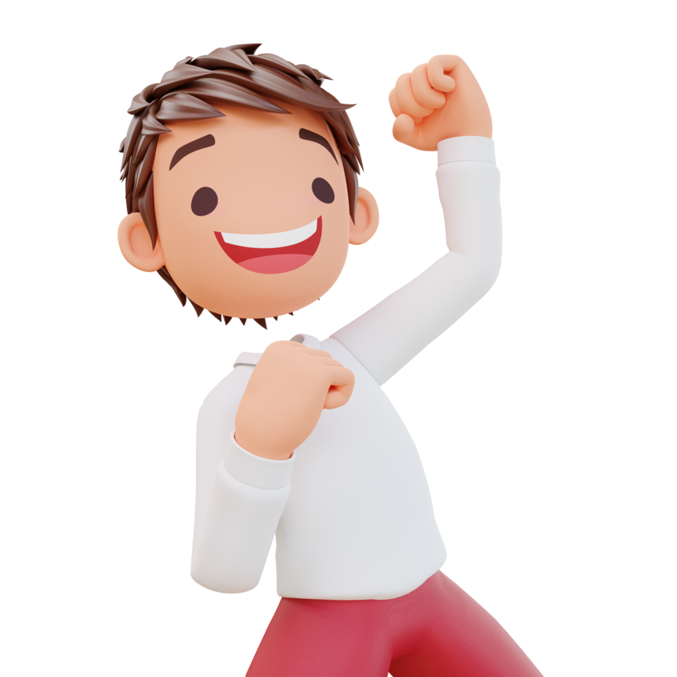 3d render cute student enthusiastic concept png