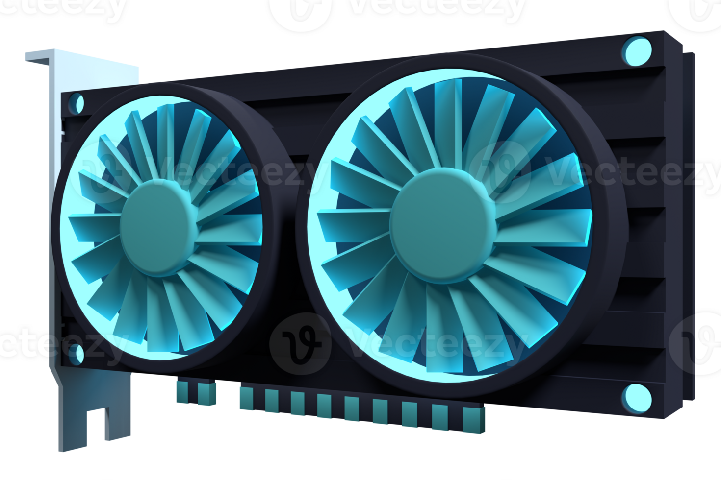 Dual fan graphics card. Computer component icon. 3D render video card. 3D rendering png