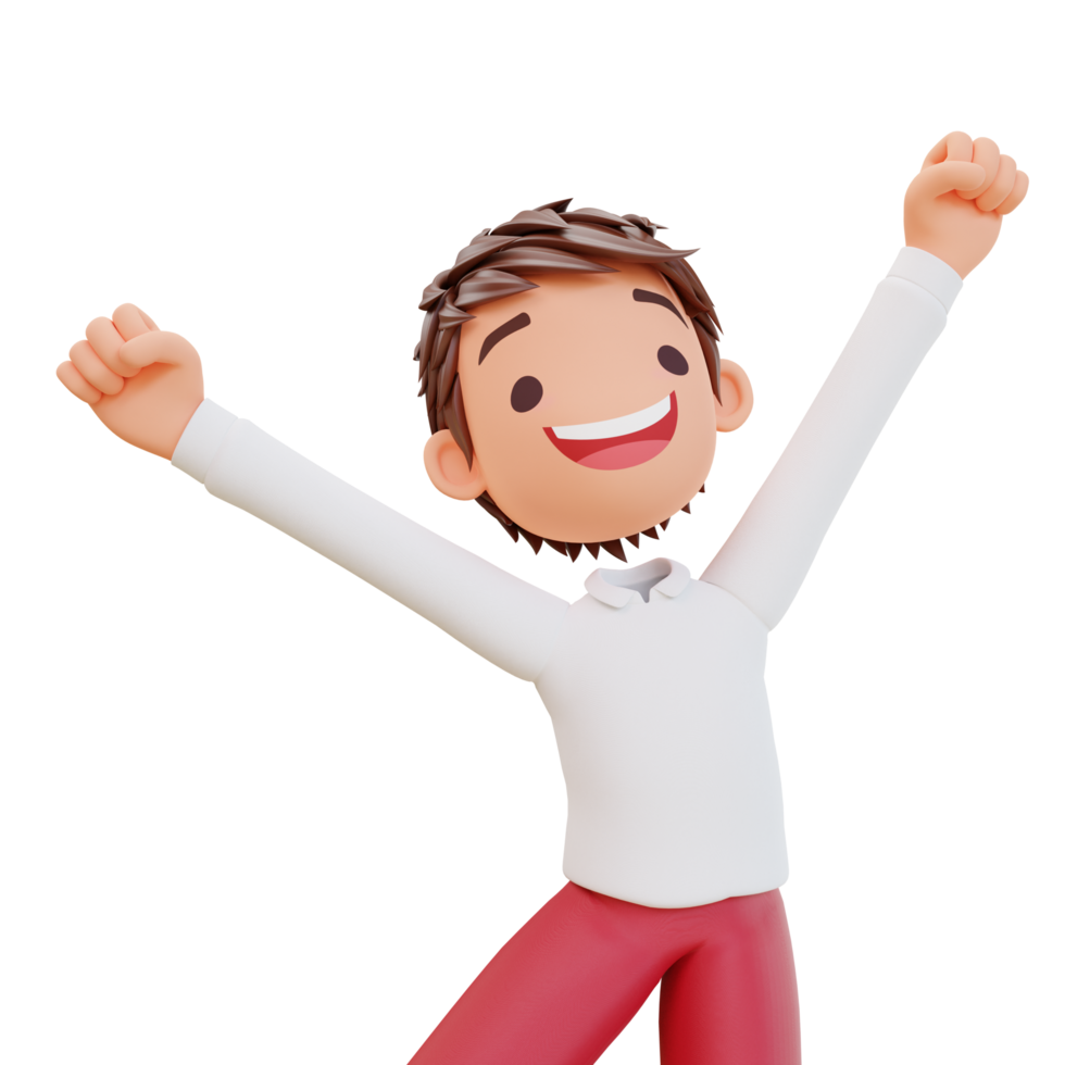 3d render cute student enthusiastic concept png