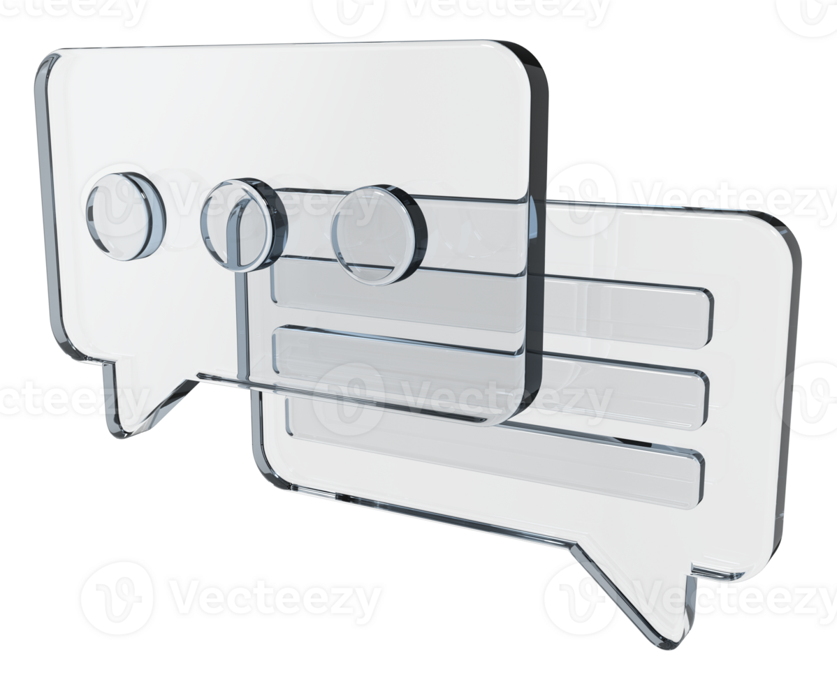 3D speech bubble icon. Empty speech bubble. Chat 3d render. Social media notification icon. Glass morphism style. 3D rendering png