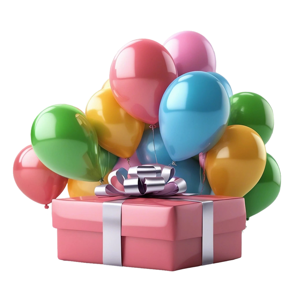 globos con regalo caja en transparente antecedentes ai generado png