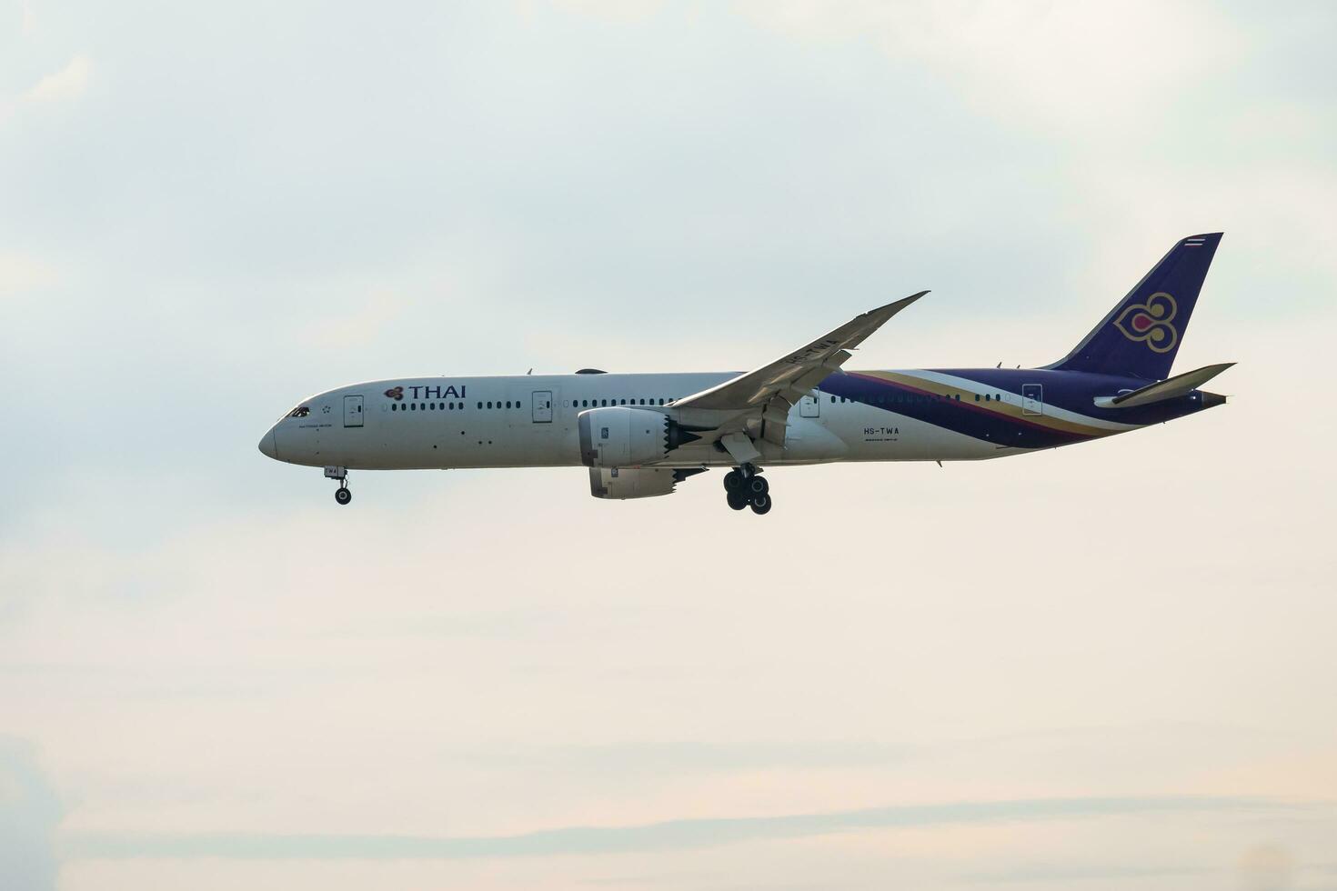 Bangkok, Thailand - August 26, 2023 Thai airways prepare for Landing at Suvarnabhumi Airport, Thailand photo