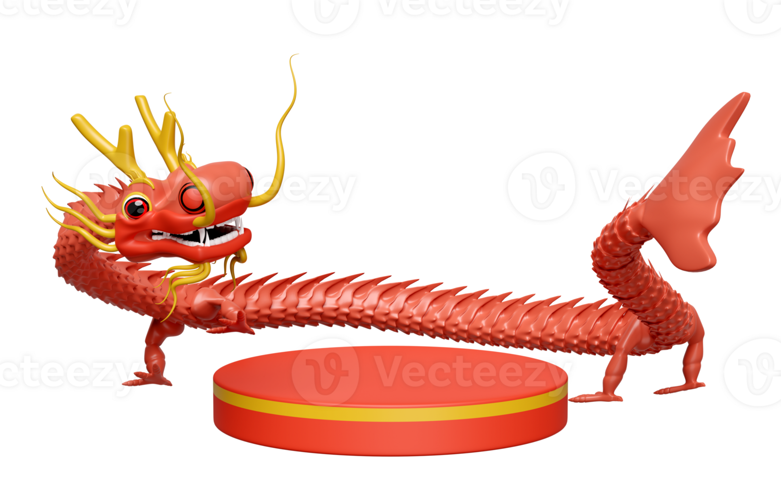 3d chinese new year 2024 with cylinder stage podium empty isolated. 3d render illustration png