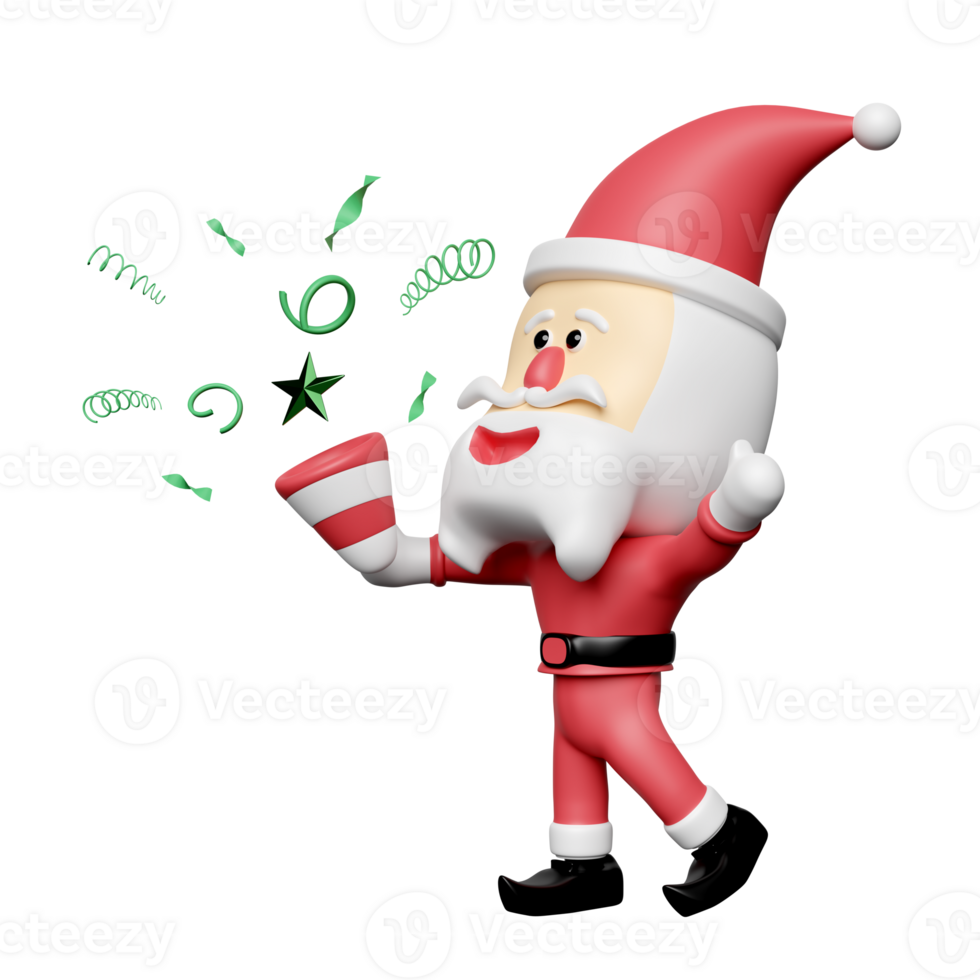 Santa claus Hand halten Explosion Kracher Trichter isoliert. fröhlich Weihnachten und glücklich Neu Jahr, 3d machen Illustration png