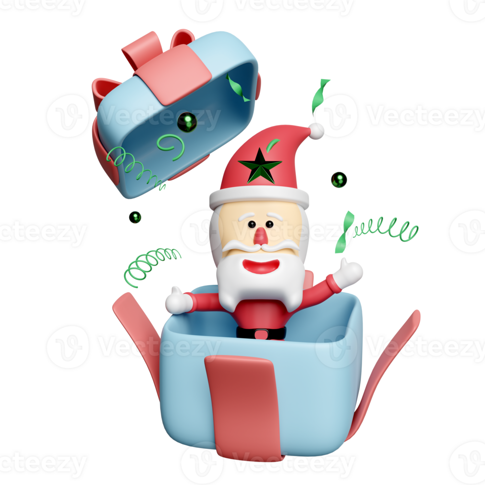 surprise gift box with Santa Claus  isolated. merry christmas and happy new year, 3d render illustration png