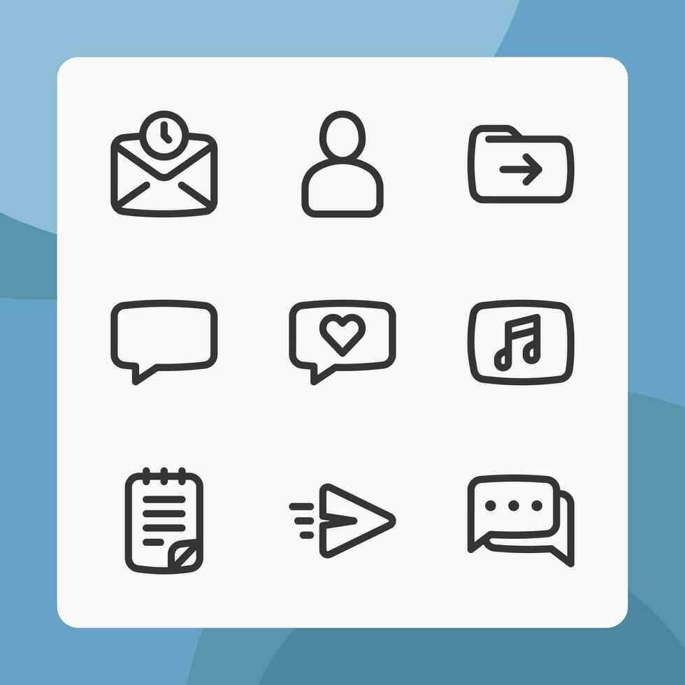 Message interface icons in line style, for ui ux design, website icons, interface and business. Including delay message, chat bubble, chat, love message, send message, etc. vector