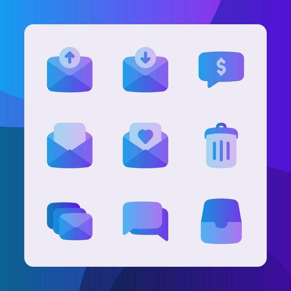 Message icons vector gradient style, for ui ux design, website icons, interface and business. Including love letter, message, mail, delete, chat, inbox, etc.
