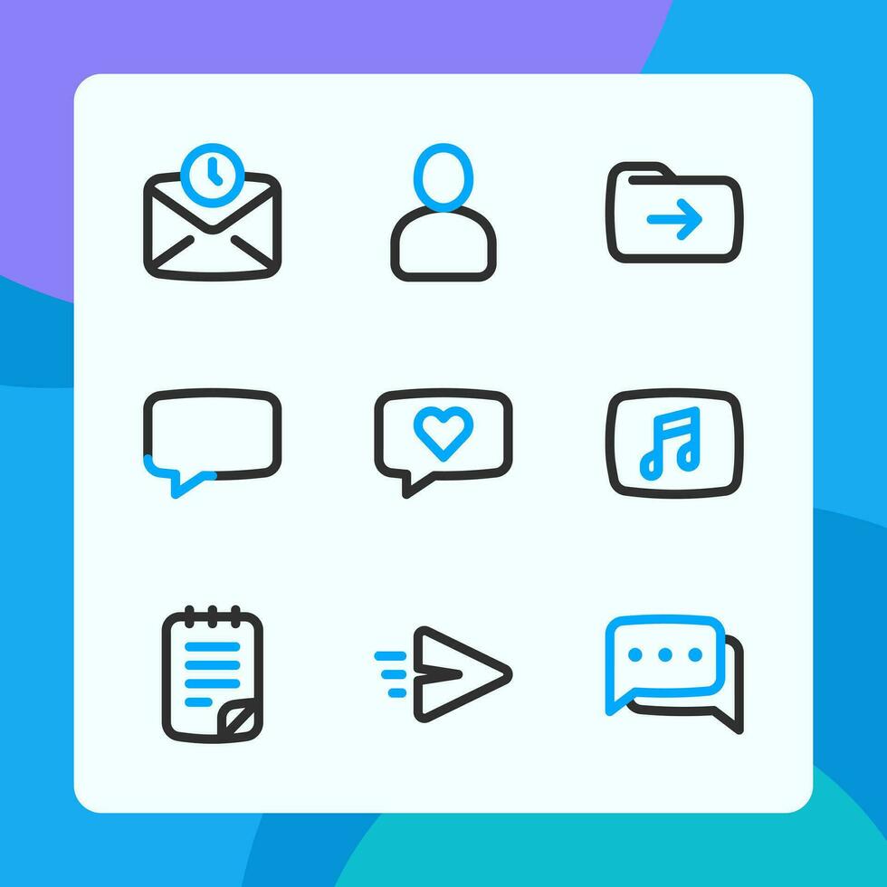 Message interface icons in dual tone style, for ui ux design, website icons, interface and business. Including delay message, chat bubble, chat, love message, send message, etc. vector