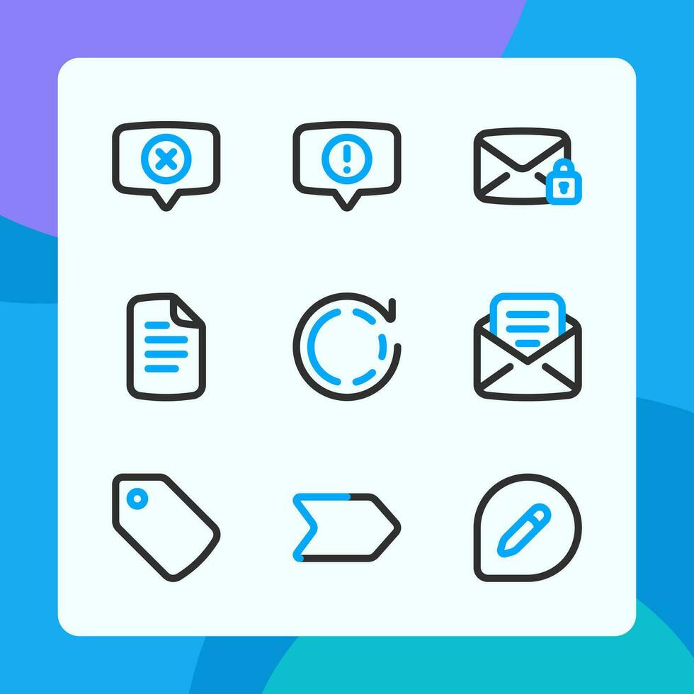 Communication interface icons in dual tone style, for ui ux design, website icons, interface and business. Including message po up, lock mail, price tag, letter, write message, etc. vector
