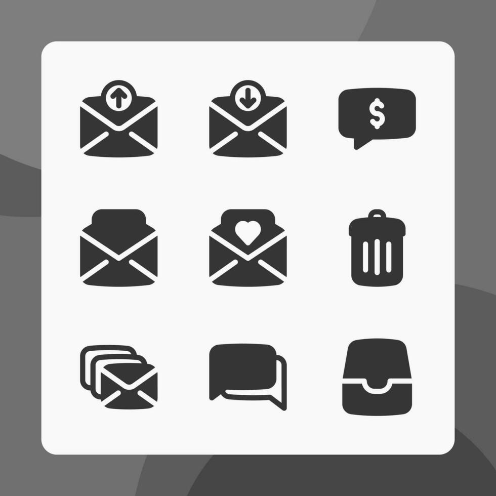 Message icons vector line glyph, for ui ux design, website icons, interface and business. Including love letter, message, mail, delete, chat, inbox, etc.