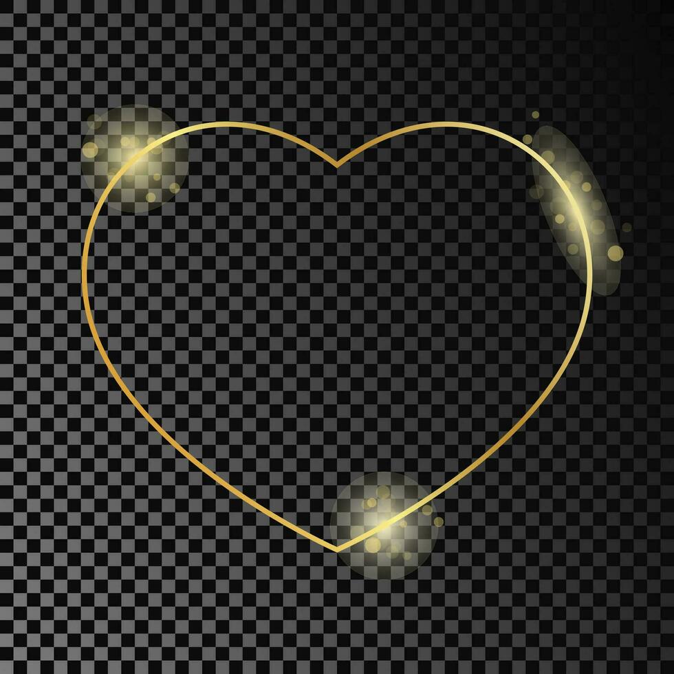 oro brillante corazón forma marco aislado en oscuro antecedentes. brillante marco con brillante efectos vector ilustración.